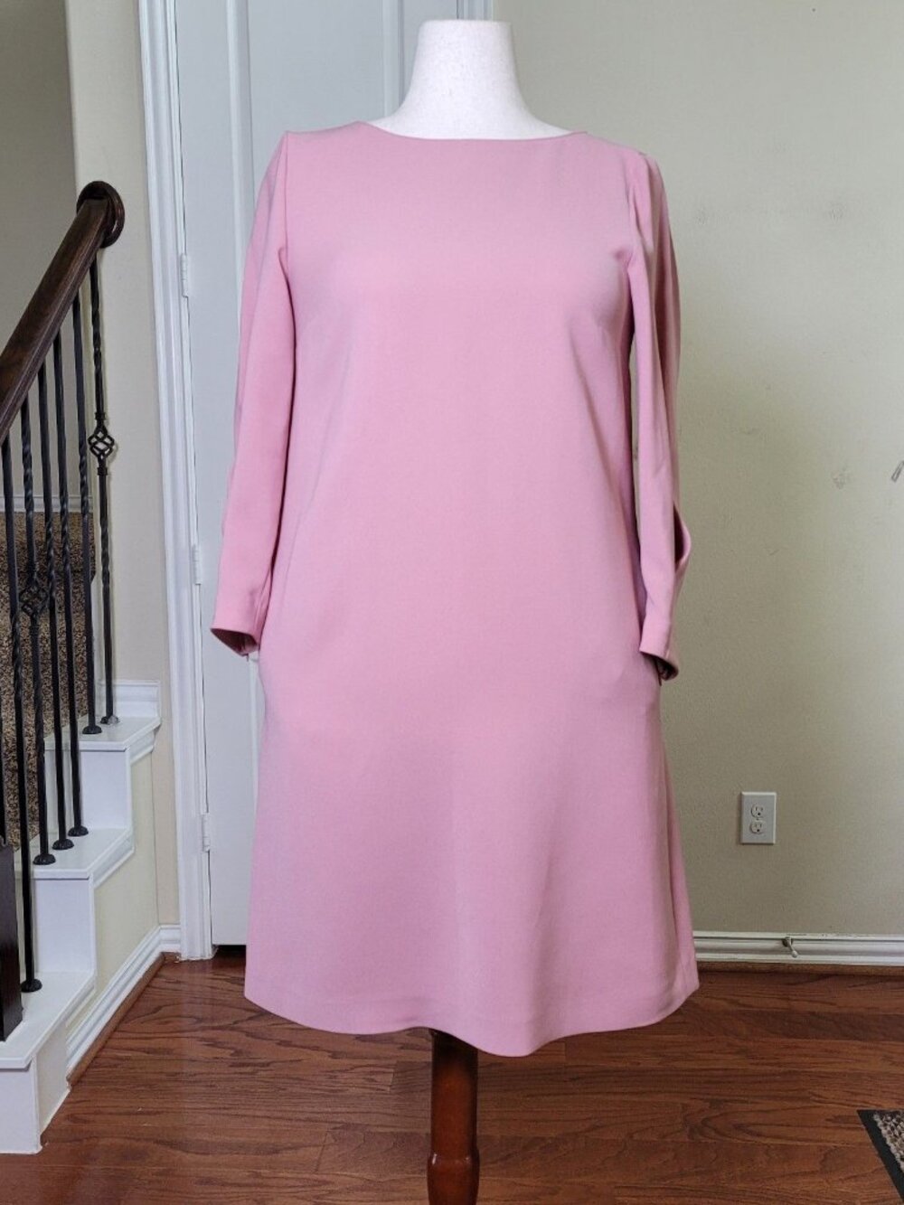 Lafayette 148 Caddie Finesse Crepe Shift Dress Pink Women M Pockets Office Work
